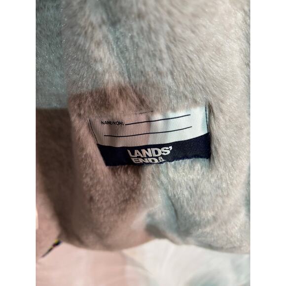 Lands End M 8 parka puffer coat hood pockets warm euc like new blue w/polka dots - Picture 5 of 10